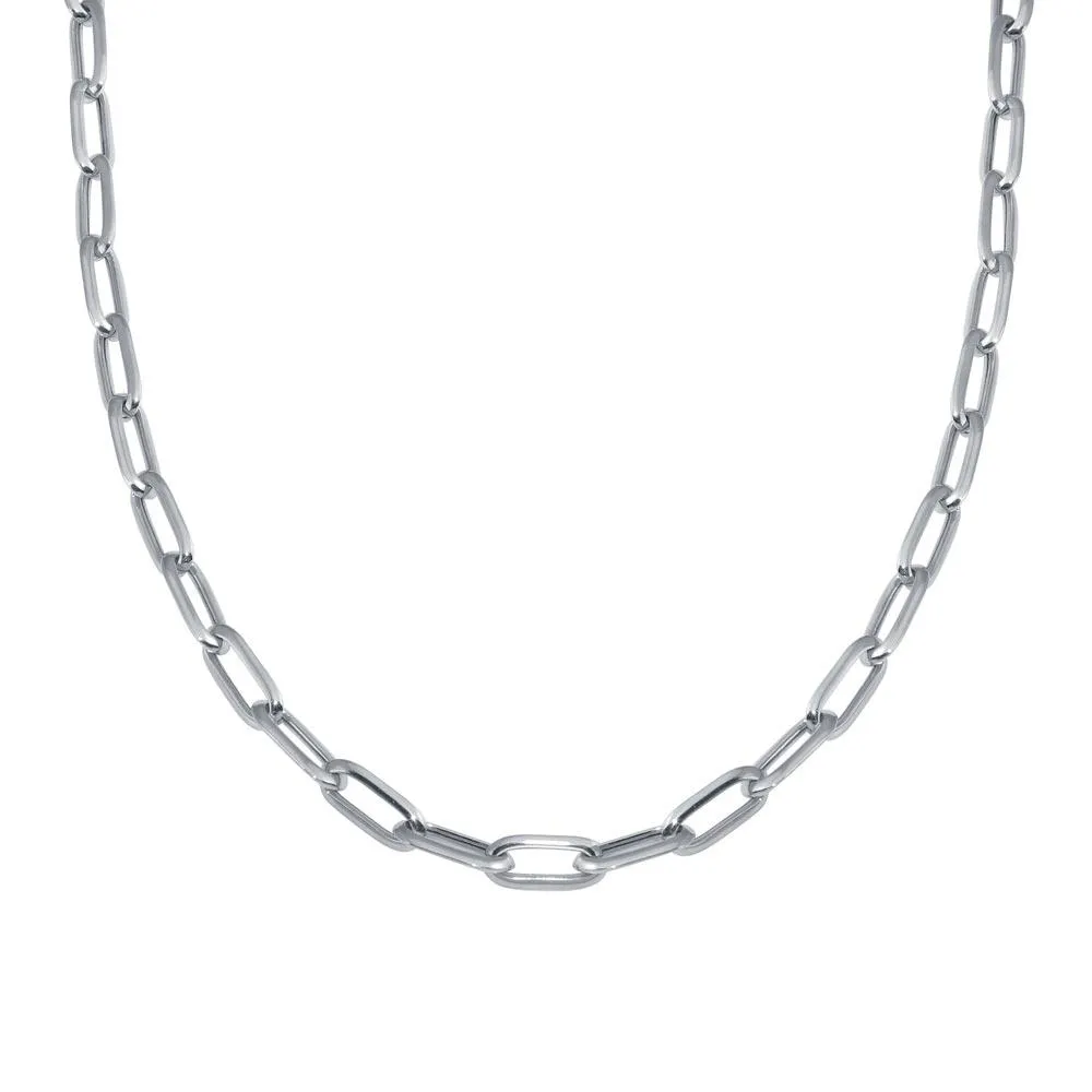 Rhodium Plated 925 Sterling Silver Paperclip Chain Necklace - ITN00150-RH