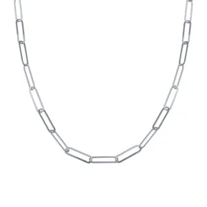 Rhodium Plated 925 Sterling Silver Paperclip Chain Necklace - ITN00153-RH