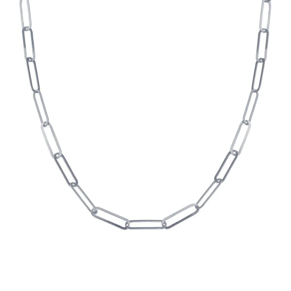 Rhodium Plated 925 Sterling Silver Paperclip Chain Necklace - ITN00153-RH
