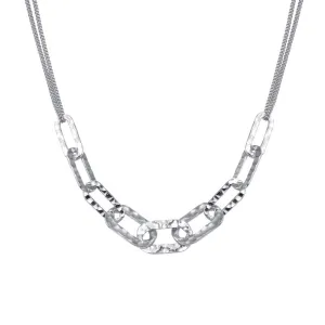 Rhodium Plated 925 Sterling Silver Paperclip Chain Textured Necklace - ITN00155-RH