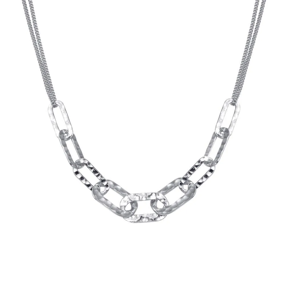 Rhodium Plated 925 Sterling Silver Paperclip Chain Textured Necklace - ITN00155-RH