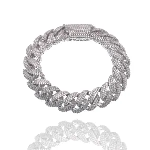 Rhodium Plated 925 Sterling Silver Pave CZ Iced Out Cuban Link 13mm Chain or Bracelet - PAN00242