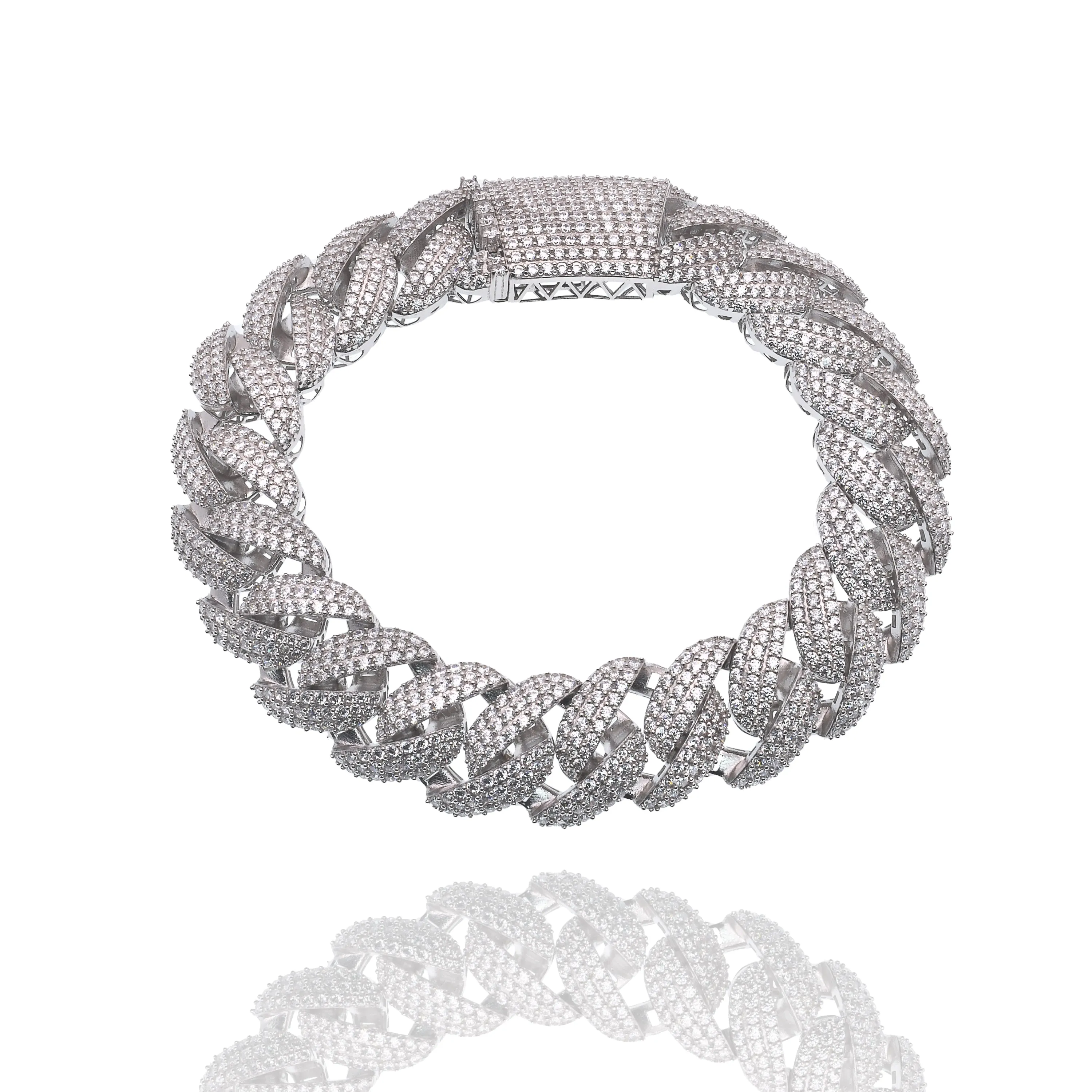 Rhodium Plated 925 Sterling Silver Pave CZ Iced Out Cuban Link 13mm Chain or Bracelet - PAN00242