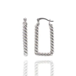 Rhodium Plated 925 Sterling Silver Rectangular Twisted Rope Hoop 17.5mm x 33mm Earring - APE00021