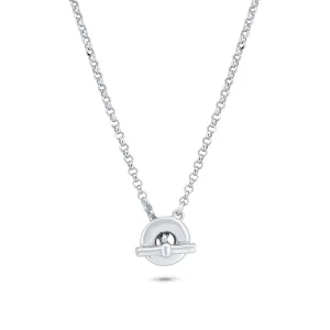 Rhodium Plated 925 Sterling Silver Rolo Adjustable Donut and Bar Necklace - ITN00161-RH