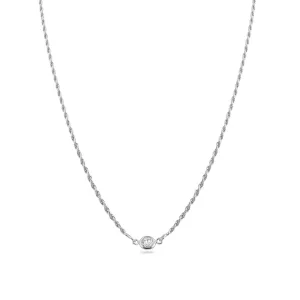 Rhodium Plated 925 Sterling Silver Rope Clear CZ Adjustable Link Necklace - ITN00160-RH