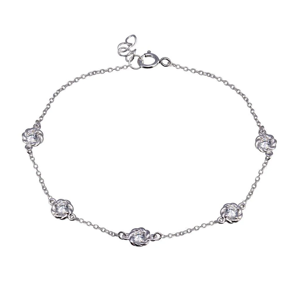 Rhodium Plated 925 Sterling Silver Rope Disc CZ Chain Bracelet - BGB00342