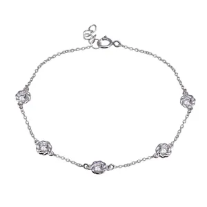 Rhodium Plated 925 Sterling Silver Rope Disc CZ Chain Bracelet - BGB00342