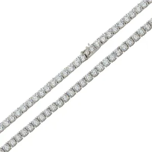 Rhodium Plated 925 Sterling Silver Round CZ Link Chains 4mm - CHCZ108 RH
