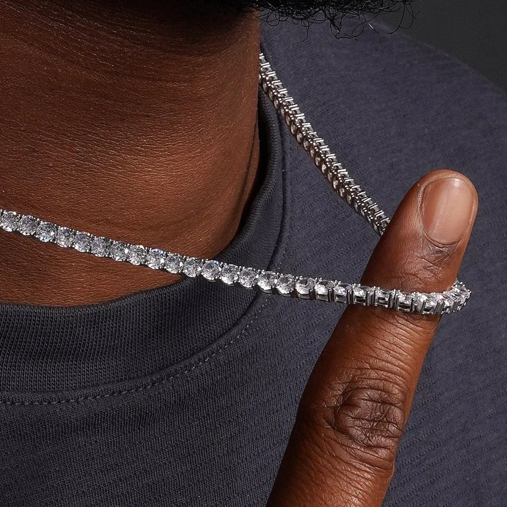 Rhodium Plated 925 Sterling Silver Round CZ Tennis Necklace and Bracelet 4mm - STP01676