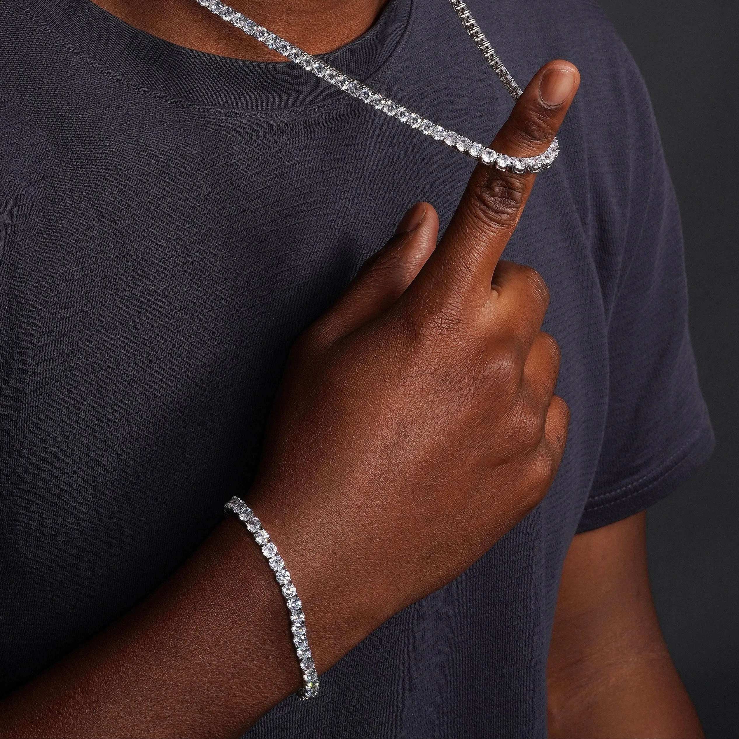 Rhodium Plated 925 Sterling Silver Round CZ Tennis Necklace and Bracelet 5mm - STP01708