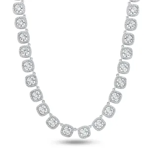 Rhodium Plated 925 Sterling Silver Round Multi CZ Tennis Necklace 7.4mm - GMN00194