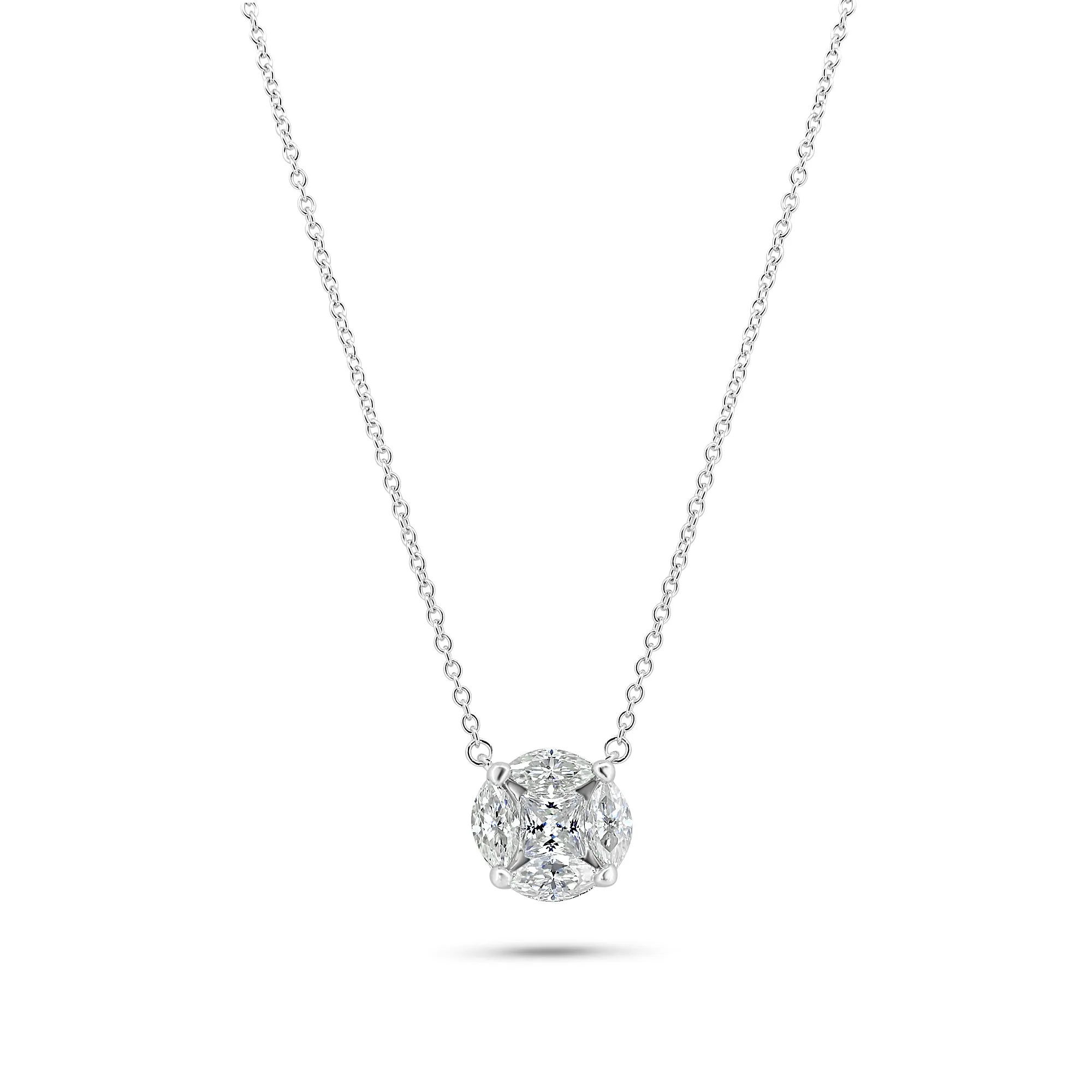 Rhodium Plated 925 Sterling Silver Round Solitaire Moissanite Stone Necklace - MGMN00013