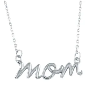Rhodium Plated 925 Sterling Silver Script Mom Necklace - BGP01326