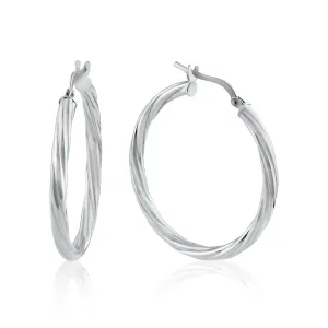 Rhodium Plated 925 Sterling Silver Silver Twisted 3mm Hoop Earring - ARE00028RH