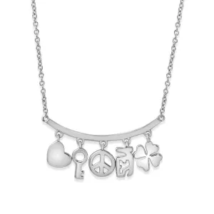 Rhodium Plated 925 Sterling Silver Slanted Line Bar Necklace with Dangling Charms - BGP01209