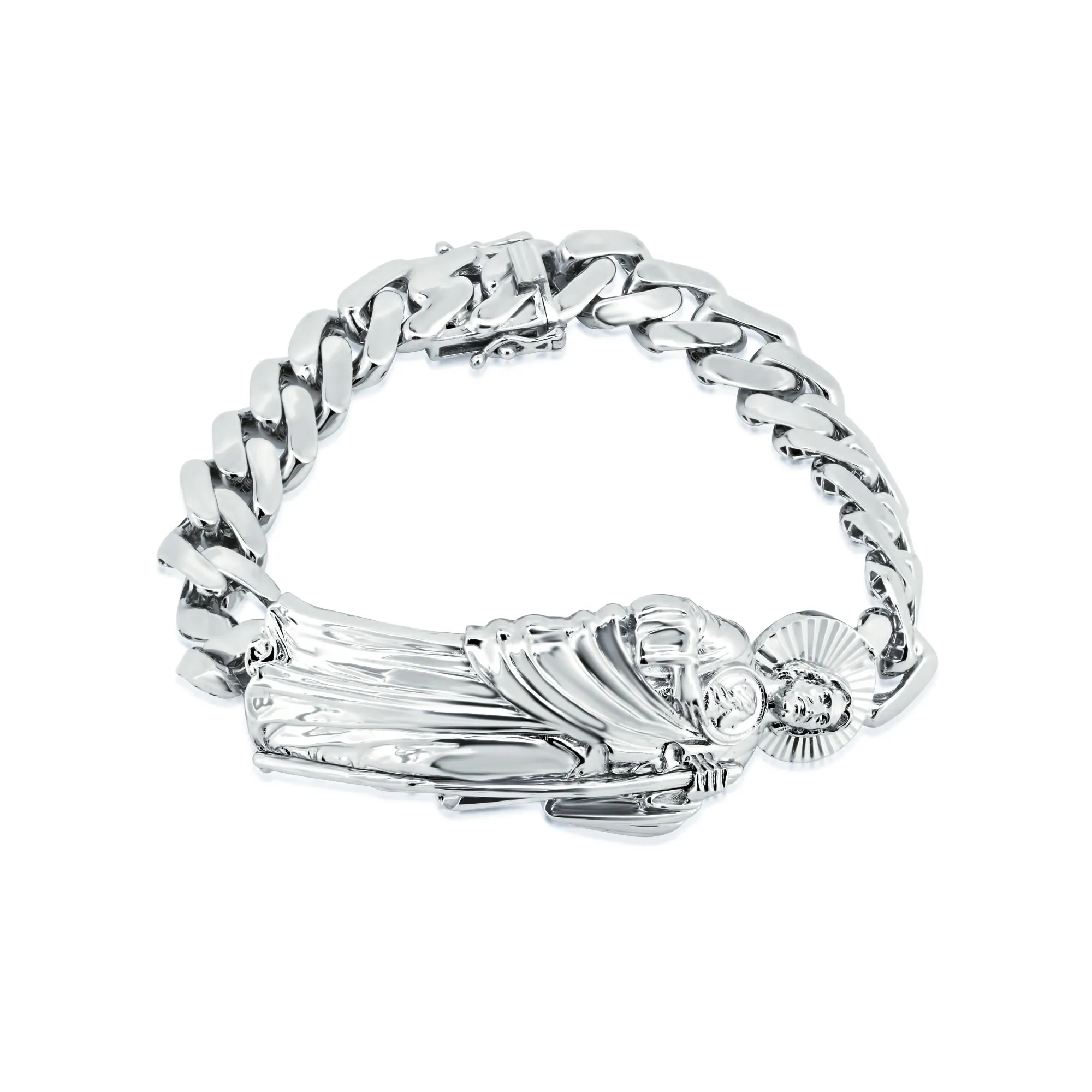 Rhodium Plated 925 Sterling Silver St Jude Cuban 10.8mm Cuban Bracelet - GMB00122