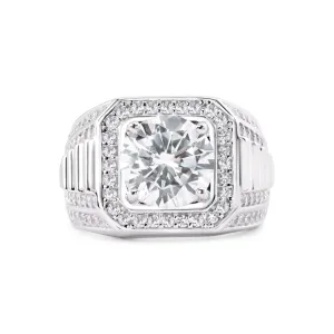Rhodium Plated 925 Sterling Silver Statement Studded Small and Top 10mm Clear CZ Ring - GMR00379