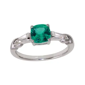 Rhodium Plated 925 Sterling Silver Teal CZ Stone Ring - BGR01237
