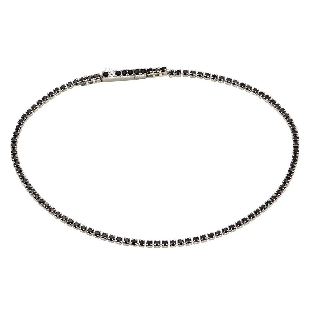 Rhodium Plated 925 Sterling Silver Tennis Bracelet with Black CZ - STB00558BLK