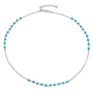 Rhodium Plated 925 Sterling Silver Turquoise Bead Necklace - DIN00072RH