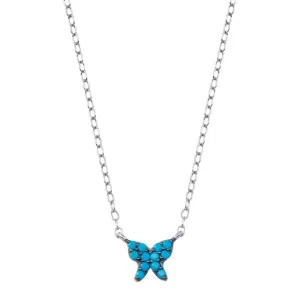 Rhodium Plated 925 Sterling Silver Turquoise Butterfly Necklace  - STP01796