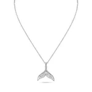 Rhodium Plated 925 Sterling Silver Whale Tail Clear Baguette CZ Necklace - STP01845