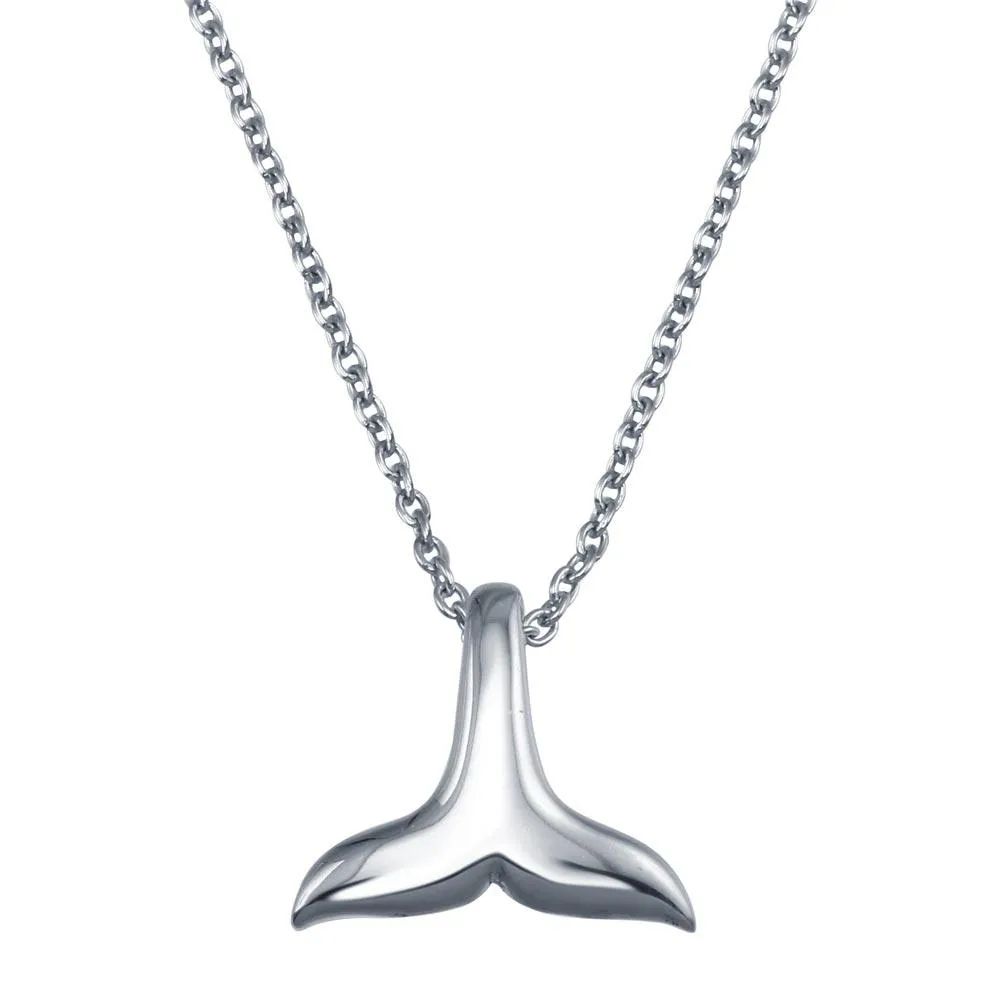 Rhodium Plated 925 Sterling Silver Whale Tail Pendant Necklace - SOP00150