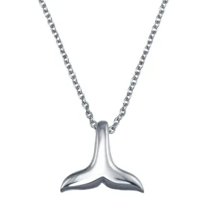 Rhodium Plated 925 Sterling Silver Whale Tail Pendant Necklace - SOP00150