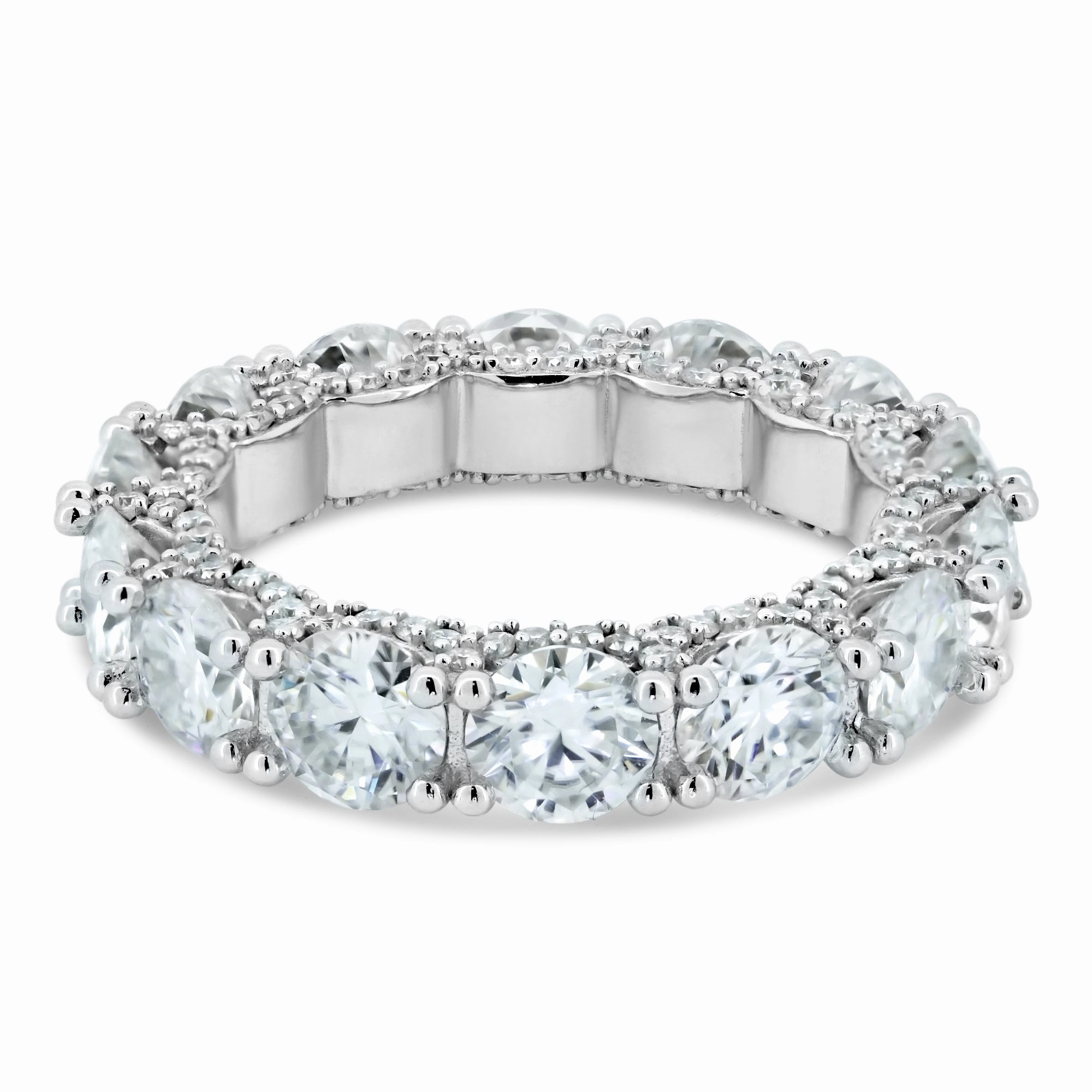 Rhodium Plated925 Sterling Silver Moissanite Eternity Band Ring - MGMR00003
