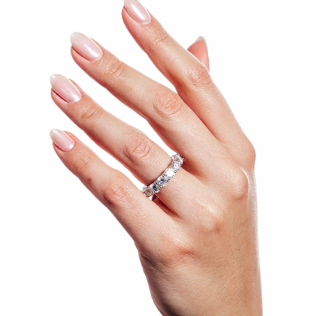Rhodium Plated925 Sterling Silver Moissanite Eternity Band Ring - MGMR00003