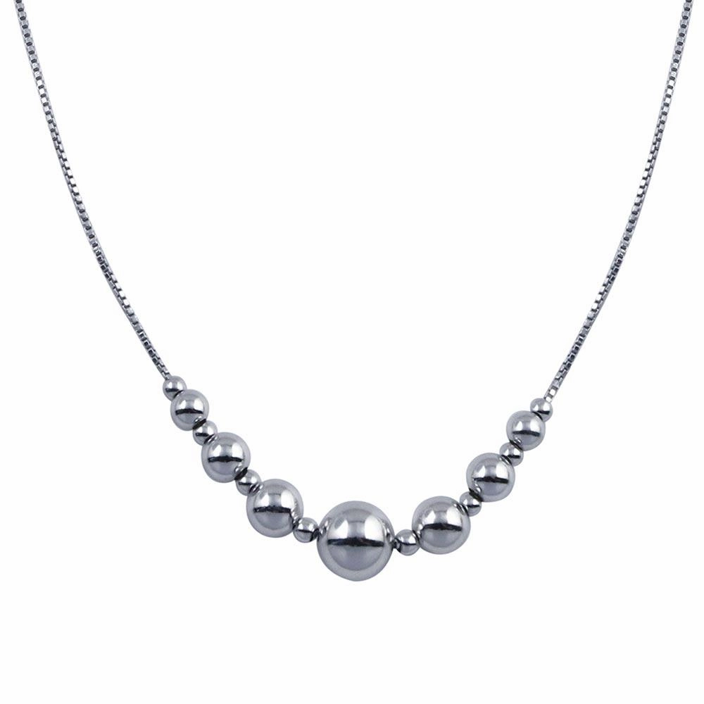 Rhodium Plated 925 Sterling Silver 15 Beads Necklace - SOP00089
