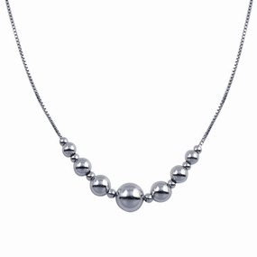 Rhodium Plated 925 Sterling Silver 15 Beads Necklace - SOP00089