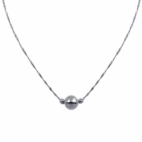 Rhodium Plated 925 Sterling Silver 3 Beads Singapore Chain Necklace - SOP00091