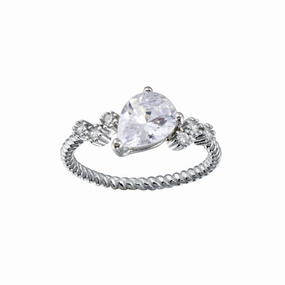 Rhodium Plated 925 Sterling Silver Angled Teardrop CZ Shank Ring - BGR01352