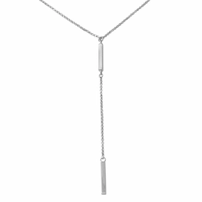 Rhodium Plated 925 Sterling Silver Bar Necklace with Dropped Bar - ARN00032RH