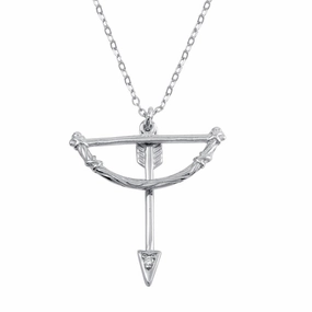 Rhodium Plated 925 Sterling Silver Bow and Arrow Charm Necklace - SOP00106