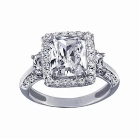 Rhodium Plated 925 Sterling Silver Clear Cluster CZ Square Ring - ACR00009