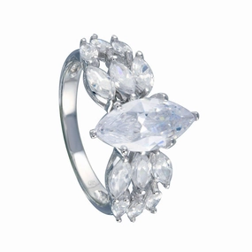 Rhodium Plated 925 Sterling Silver Clear Marquise Center CZ Bridal Ring - BGR00255