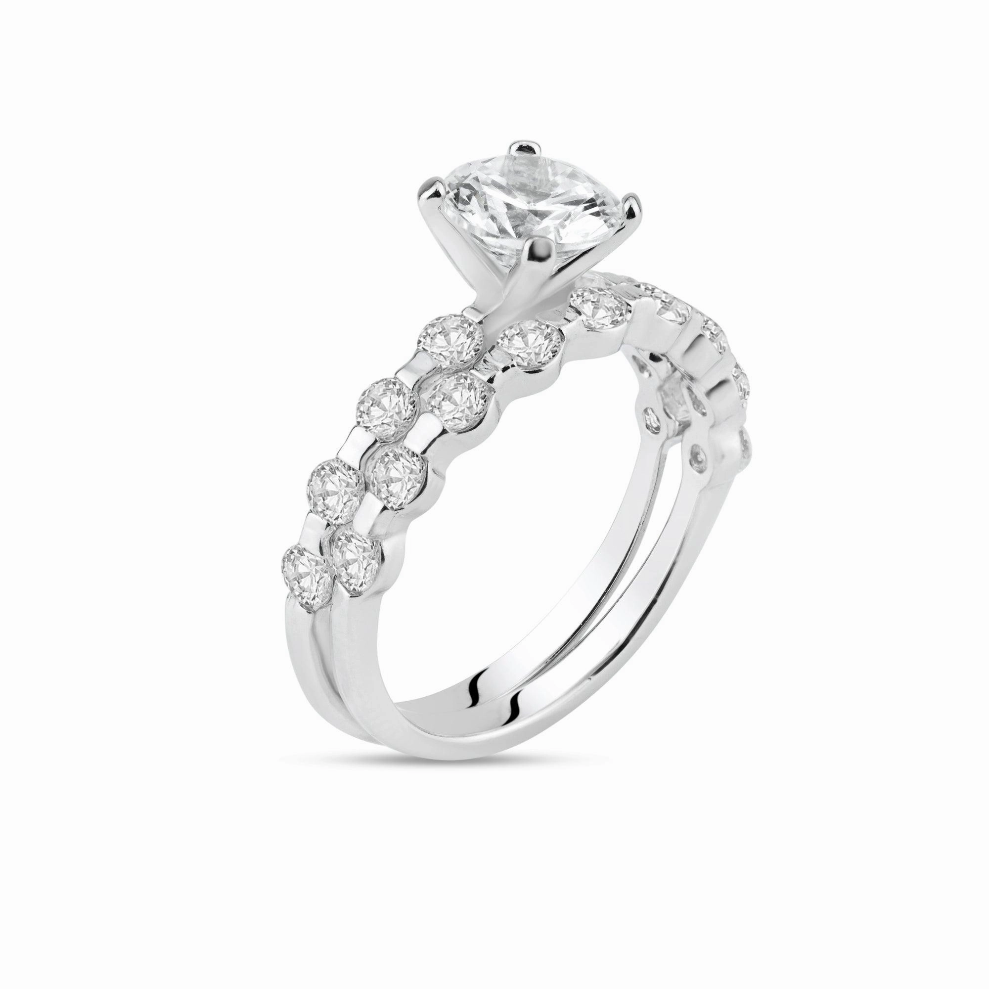 Rhodium Plated 925 Sterling Silver Clear Round Center CZ Bridal Ring Set - BGR00219