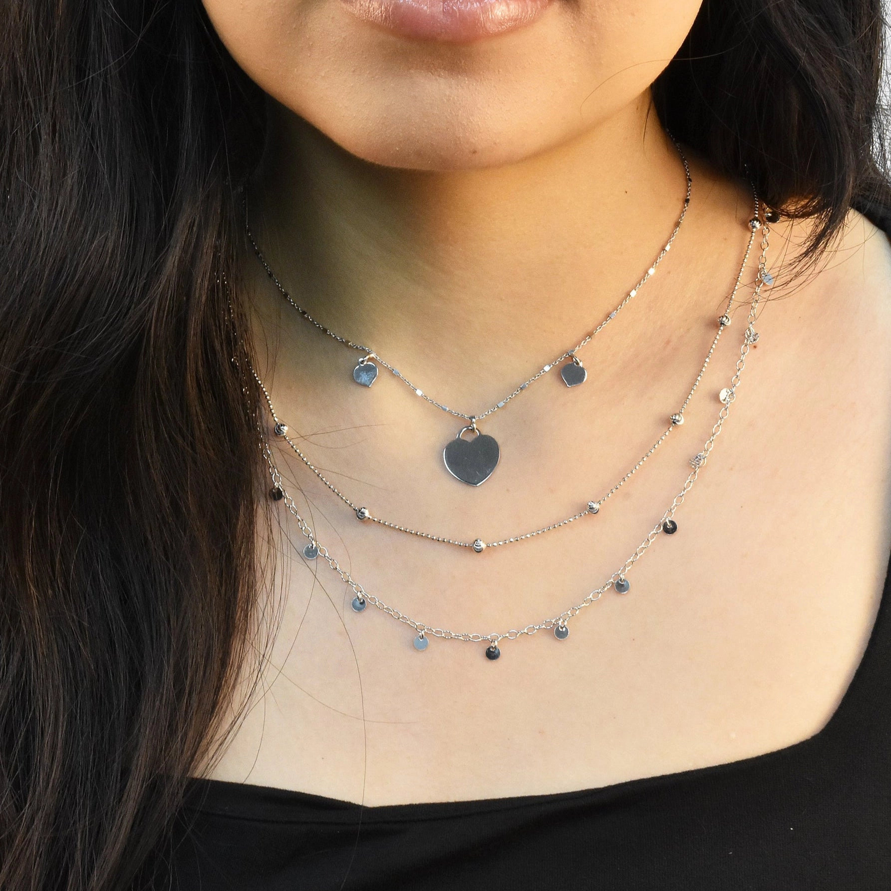 Rhodium Plated 925 Sterling Silver Confetti Disc Necklace - DIN00097RH