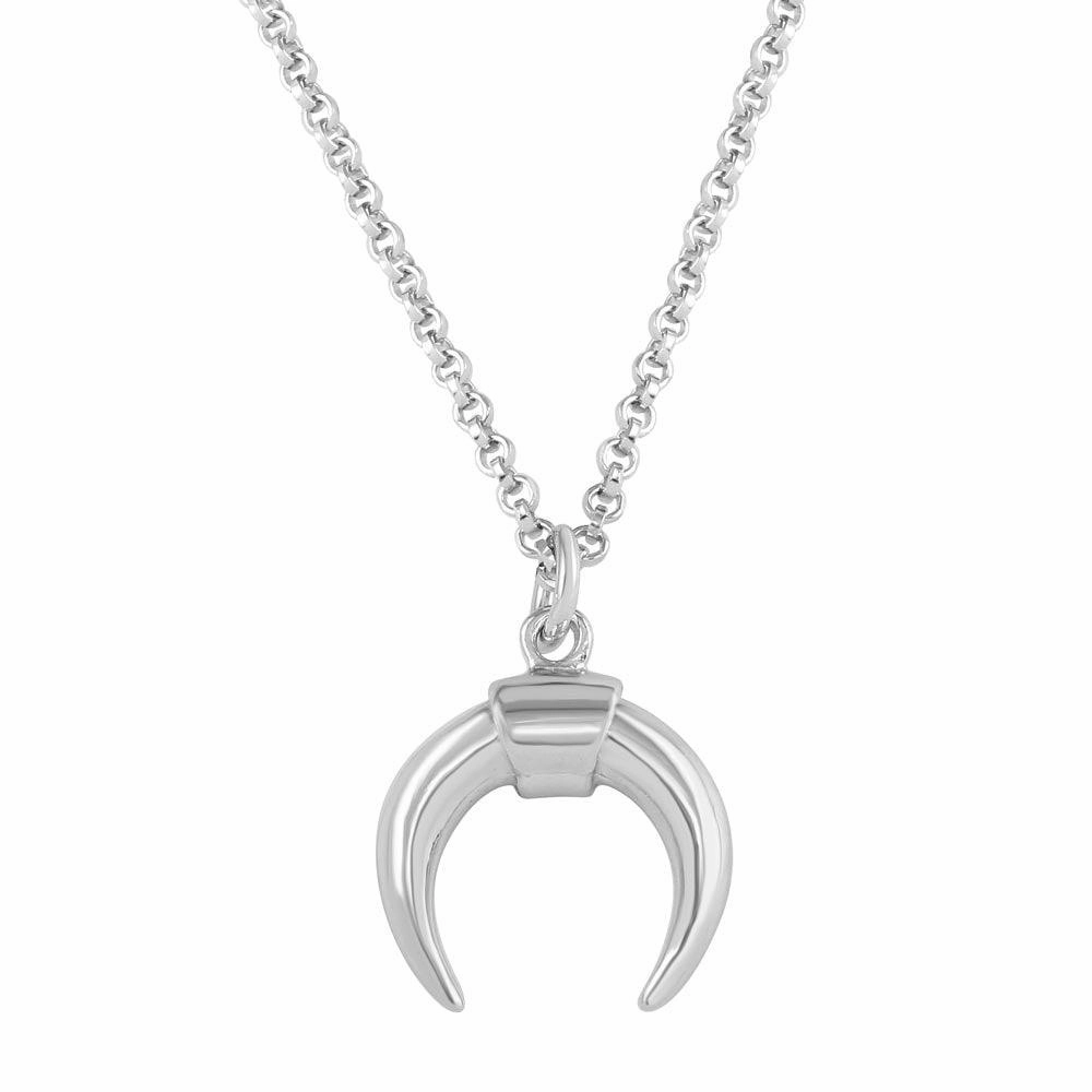 Rhodium Plated 925 Sterling Silver Crescent Necklace - ARN00046RH