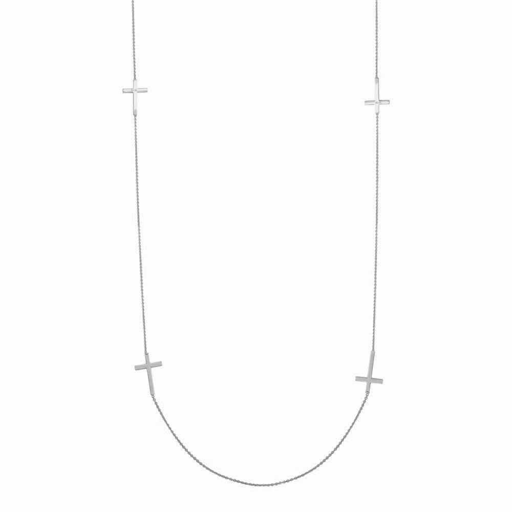 Rhodium Plated 925 Sterling Silver Cross Chain Necklace - DIN00016RH