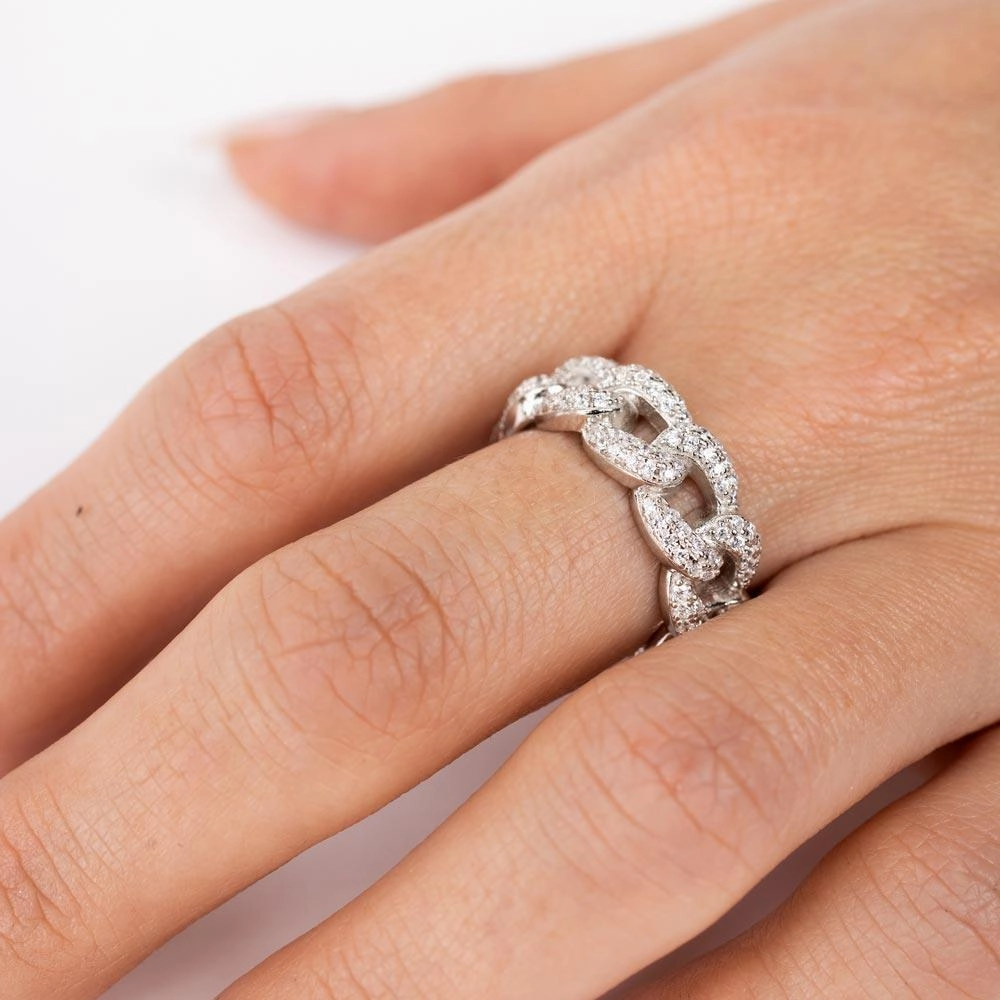 Rhodium Plated 925 Sterling Silver Curb Design Link Ring 7.3mm - STR01131RH