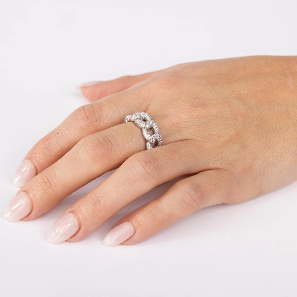 Rhodium Plated 925 Sterling Silver Curb Design Link Ring 7.3mm - STR01131RH