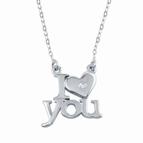 Rhodium Plated 925 Sterling Silver CZ I Heart You Necklaces - SOP00104