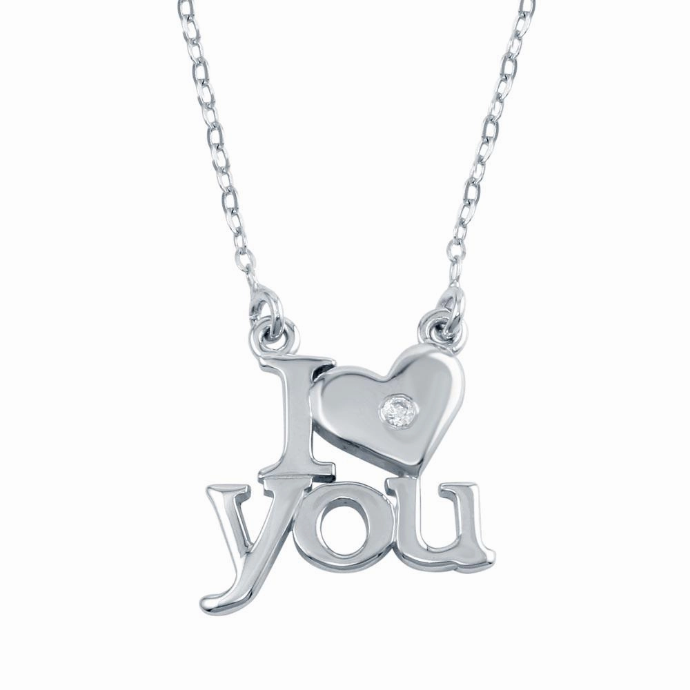 Rhodium Plated 925 Sterling Silver CZ I Heart You Necklaces - SOP00104