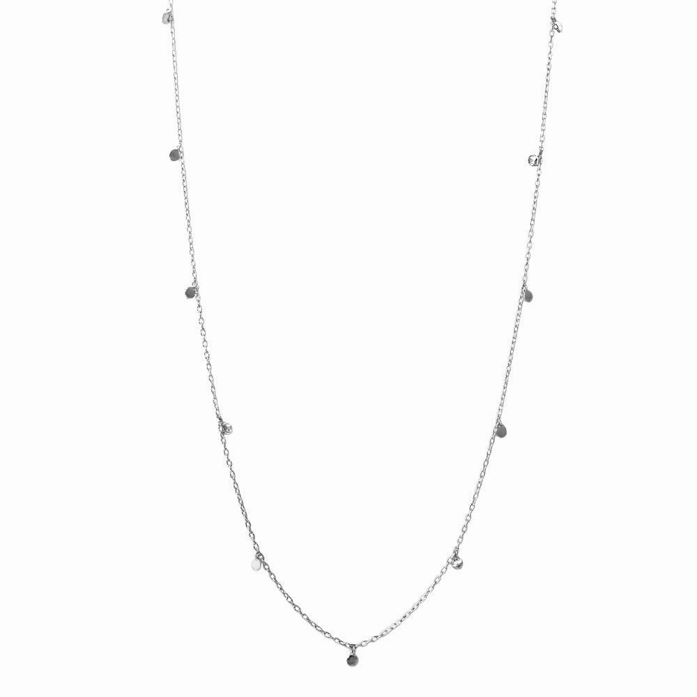 Rhodium Plated 925 Sterling Silver Dangling Circle Confetti Long Necklace - DIN00084RH