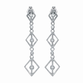 Rhodium Plated 925 Sterling Silver Dangling Linked Rhombus Earrings with CZ - ACE00009