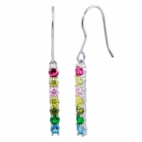 Rhodium Plated 925 Sterling Silver Dangling Multi-Color CZ Earrings - STE01184
